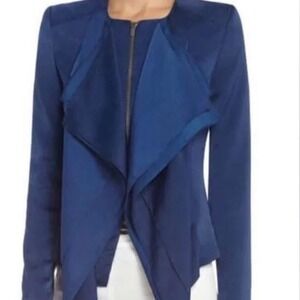 BCBGMAXAZRIA Royal Blue Waterfall Drape Zip Front Jacket Womens Size S